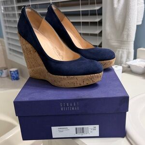 Stuart Weitzman Navy Wedges with Cork Heel